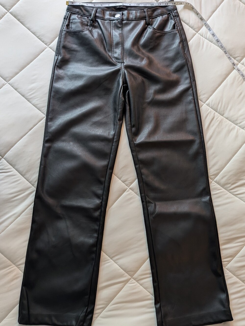 Black Faux Leather Straight-Leg Pants